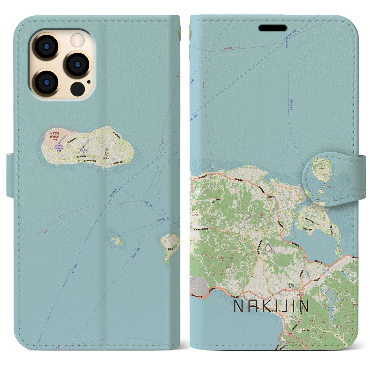 【今帰仁（沖縄県）】地図柄iPhoneケース（手帳タイプ）