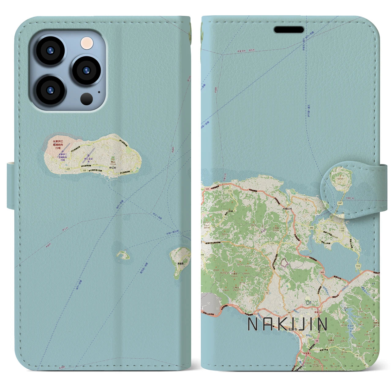 【今帰仁（沖縄県）】地図柄iPhoneケース（手帳タイプ）