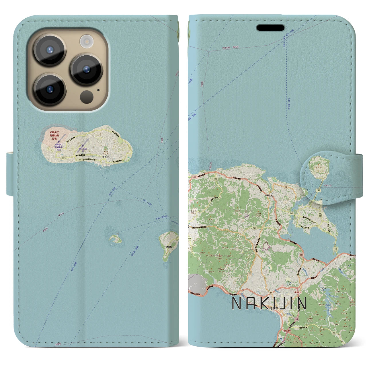 【今帰仁（沖縄県）】地図柄iPhoneケース（手帳タイプ）