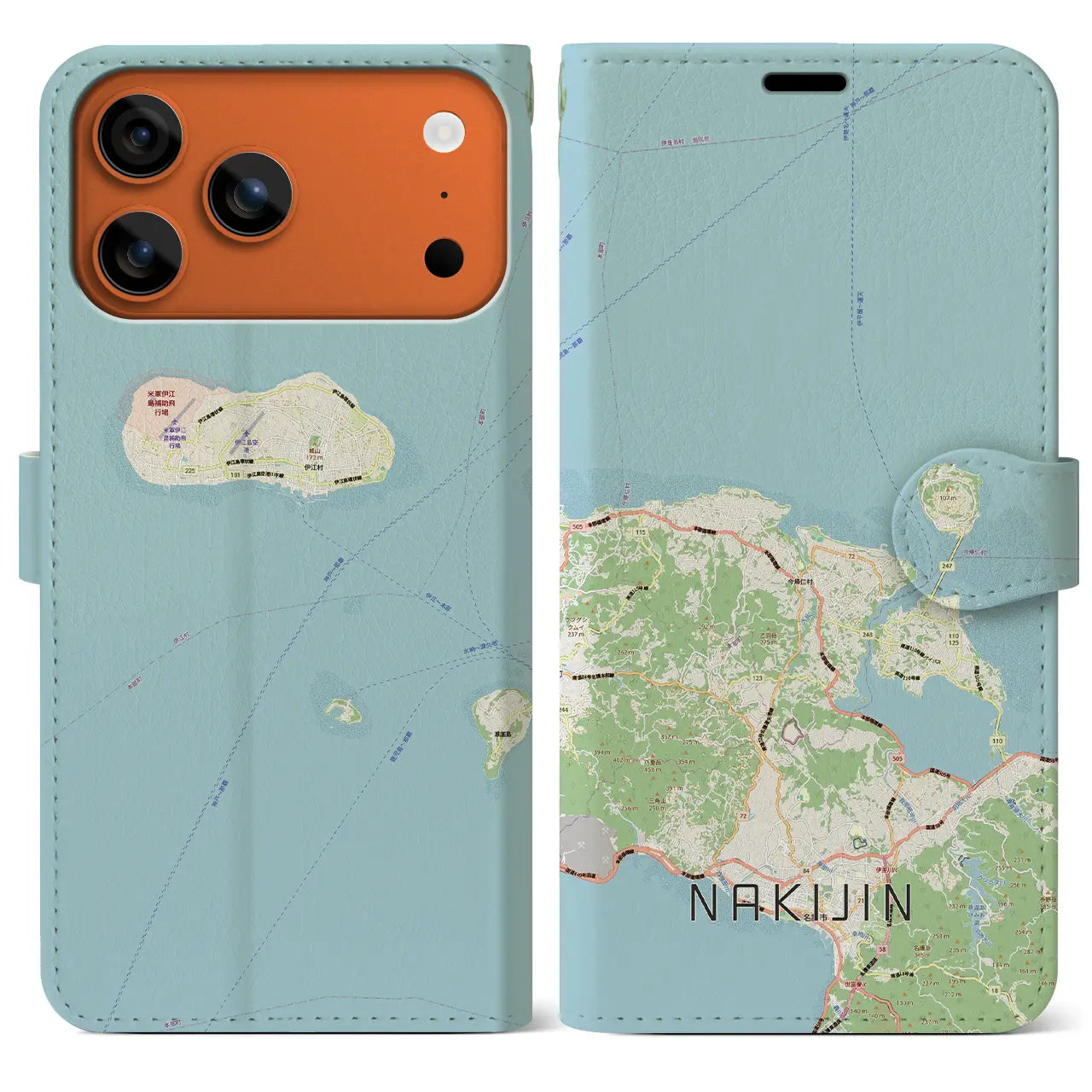 【今帰仁（沖縄県）】地図柄iPhoneケース（手帳タイプ）ナチュラル・iPhone 17 Pro Max 用