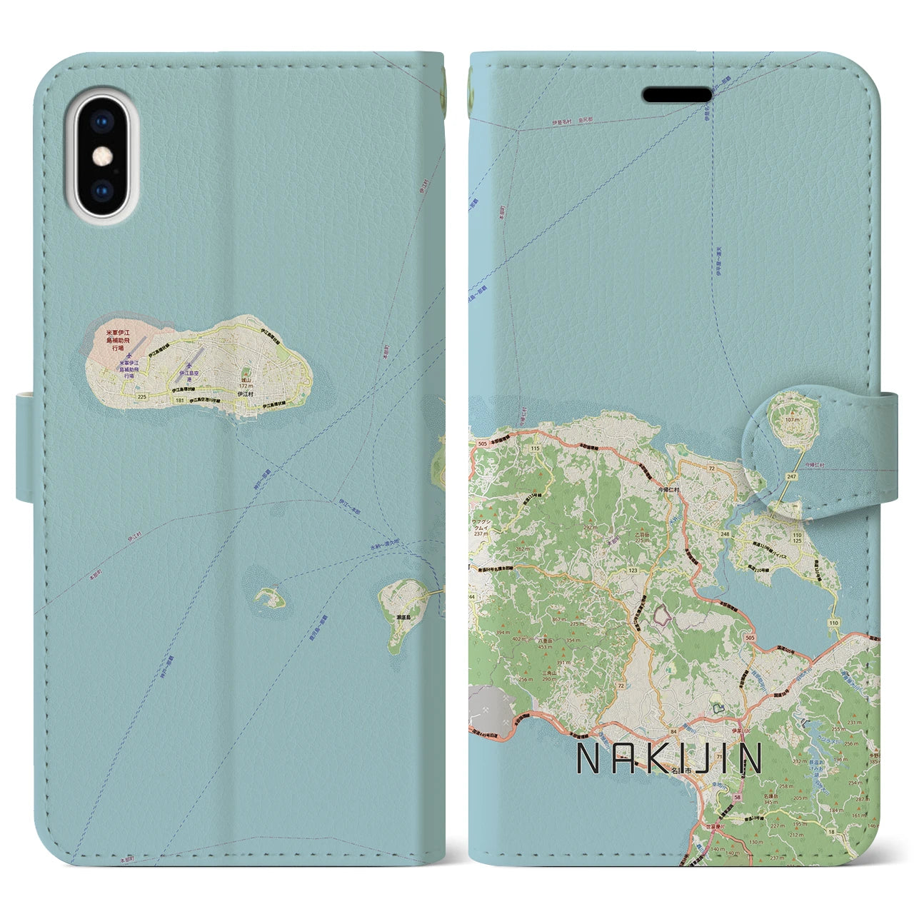 【今帰仁（沖縄県）】地図柄iPhoneケース（手帳タイプ）