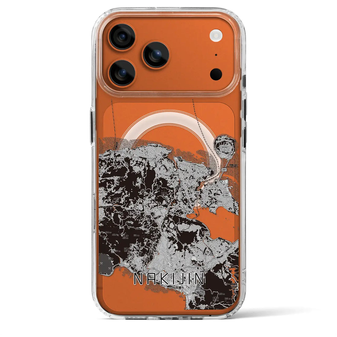 【今帰仁(沖縄県)】地図柄iPhoneケース(MagSafeタイプ)モノトーン・iPhone 17 Pro Max 用