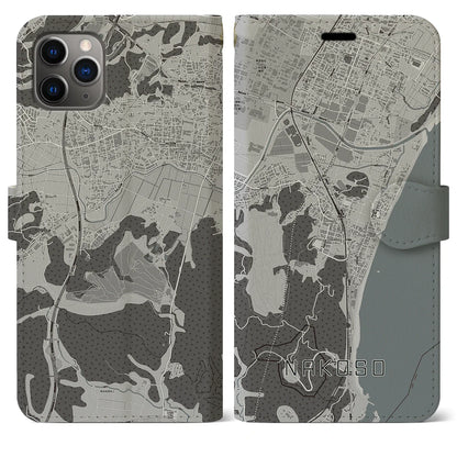 【勿来（福島県）】地図柄iPhoneケース（手帳タイプ）モノトーン・iPhone 11 Pro Max 用