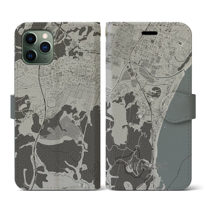 【勿来（福島県）】地図柄iPhoneケース（手帳タイプ）モノトーン・iPhone 11 Pro 用