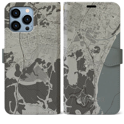 【勿来（福島県）】地図柄iPhoneケース（手帳タイプ）モノトーン・iPhone 13 Pro Max 用