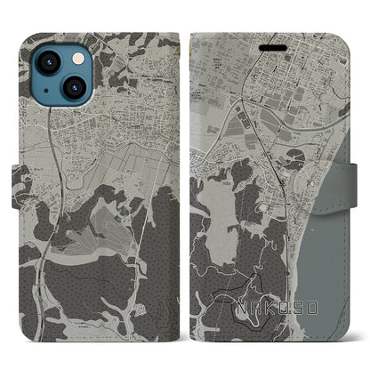 【勿来（福島県）】地図柄iPhoneケース（手帳タイプ）モノトーン・iPhone 13 用