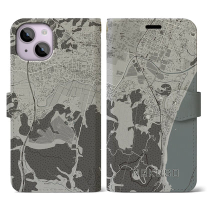 【勿来（福島県）】地図柄iPhoneケース（手帳タイプ）モノトーン・iPhone 14 用