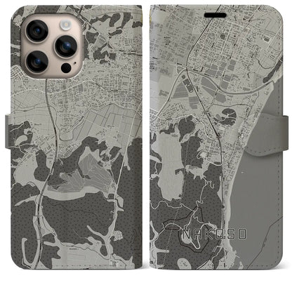 【勿来（福島県）】地図柄iPhoneケース（手帳タイプ）モノトーン・iPhone 16 Plus 用