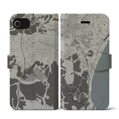 【勿来（福島県）】地図柄iPhoneケース（手帳タイプ）モノトーン・iPhone SE（第3 / 第2世代） / 8 / 7 / 6s / 6 用