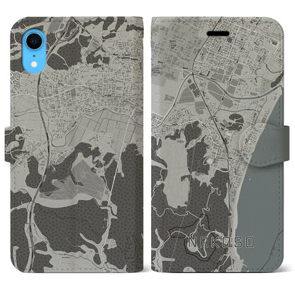 【勿来（福島県）】地図柄iPhoneケース（手帳タイプ）モノトーン・iPhone XR 用