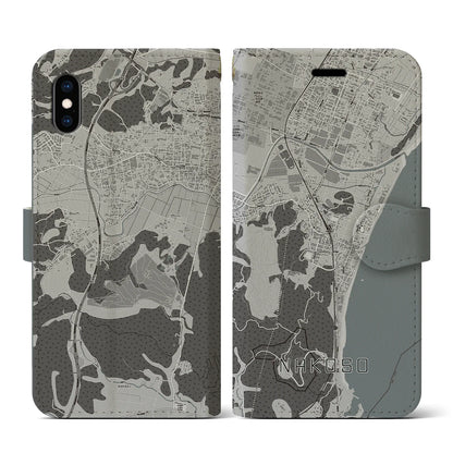 【勿来（福島県）】地図柄iPhoneケース（手帳タイプ）モノトーン・iPhone XS / X 用