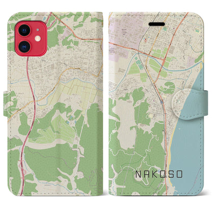 【勿来（福島県）】地図柄iPhoneケース（手帳タイプ）ナチュラル・iPhone 11 用