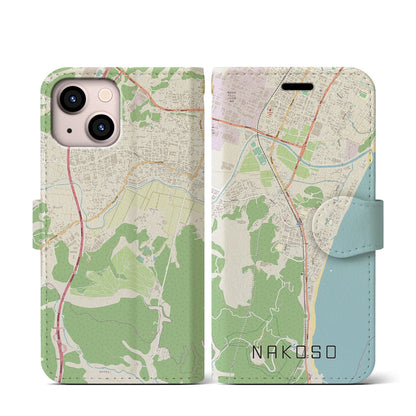 【勿来（福島県）】地図柄iPhoneケース（手帳タイプ）ナチュラル・iPhone 13 mini 用