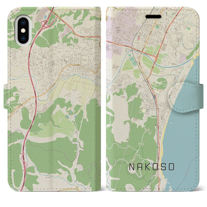 【勿来（福島県）】地図柄iPhoneケース（手帳タイプ）ナチュラル・iPhone XS Max 用