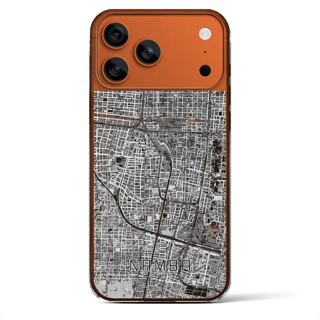 【難波（大阪府）】地図柄iPhoneケース（クリアタイプ）モノトーン・iPhone 17 Pro Max 用