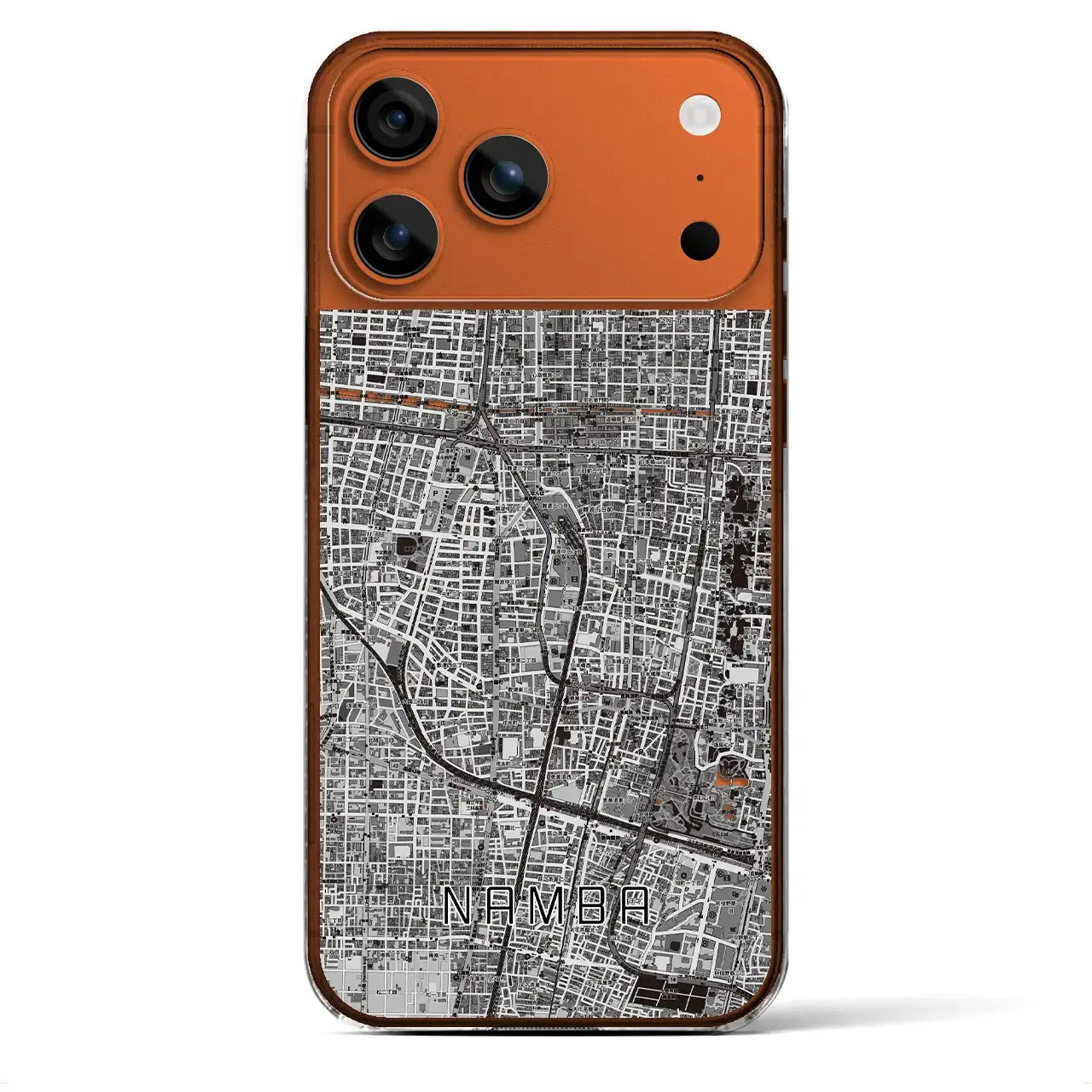 【難波（大阪府）】地図柄iPhoneケース（クリアタイプ）モノトーン・iPhone 17 Pro Max 用