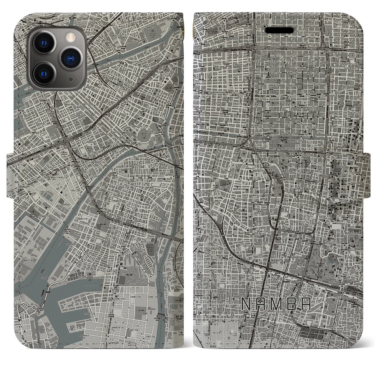 【難波（大阪府）】地図柄iPhoneケース（手帳タイプ）