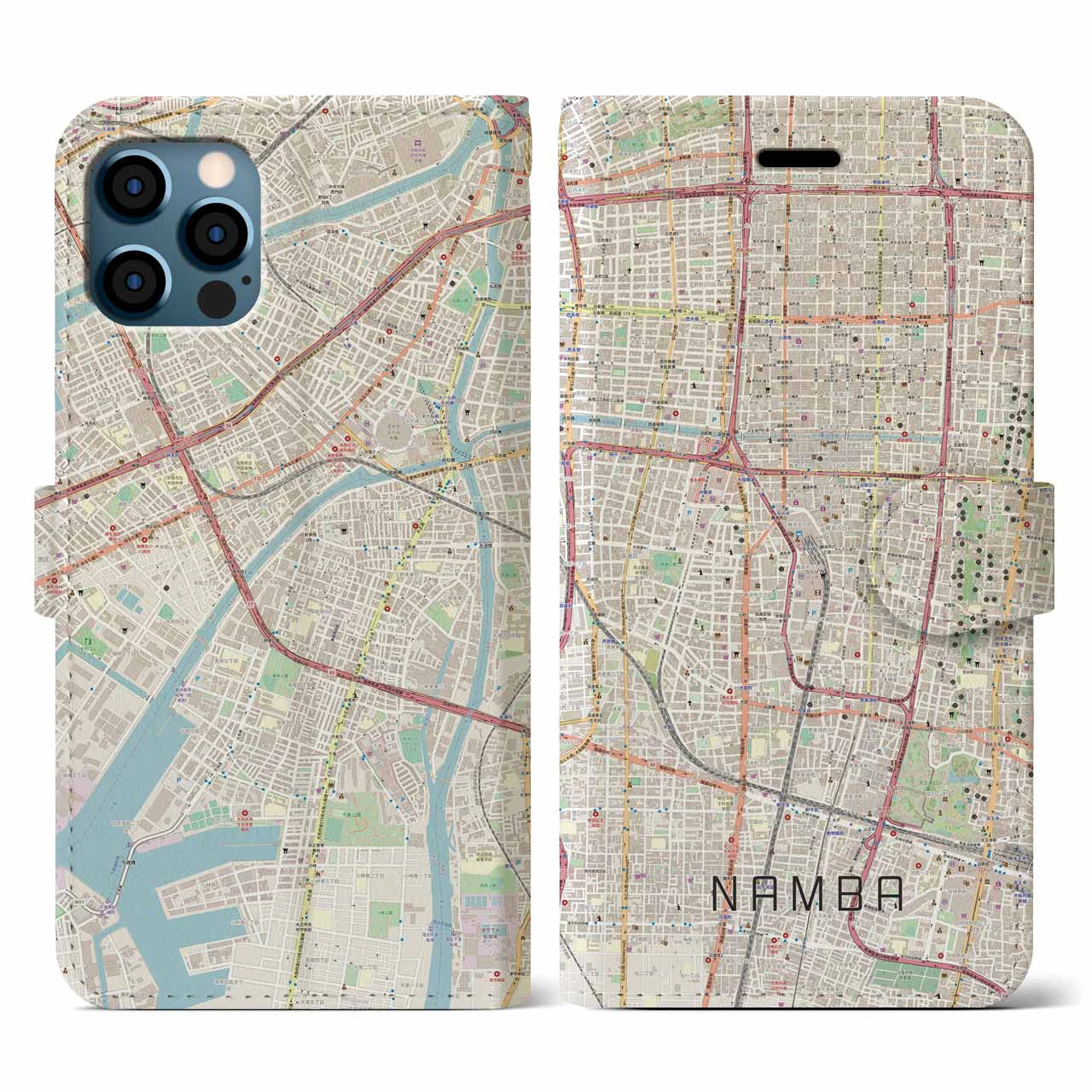 【難波（大阪府）】地図柄iPhoneケース（手帳タイプ）