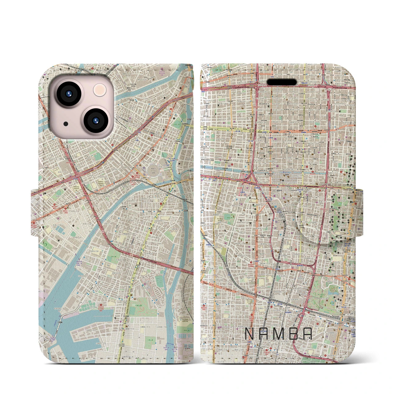 【難波（大阪府）】地図柄iPhoneケース（手帳タイプ）