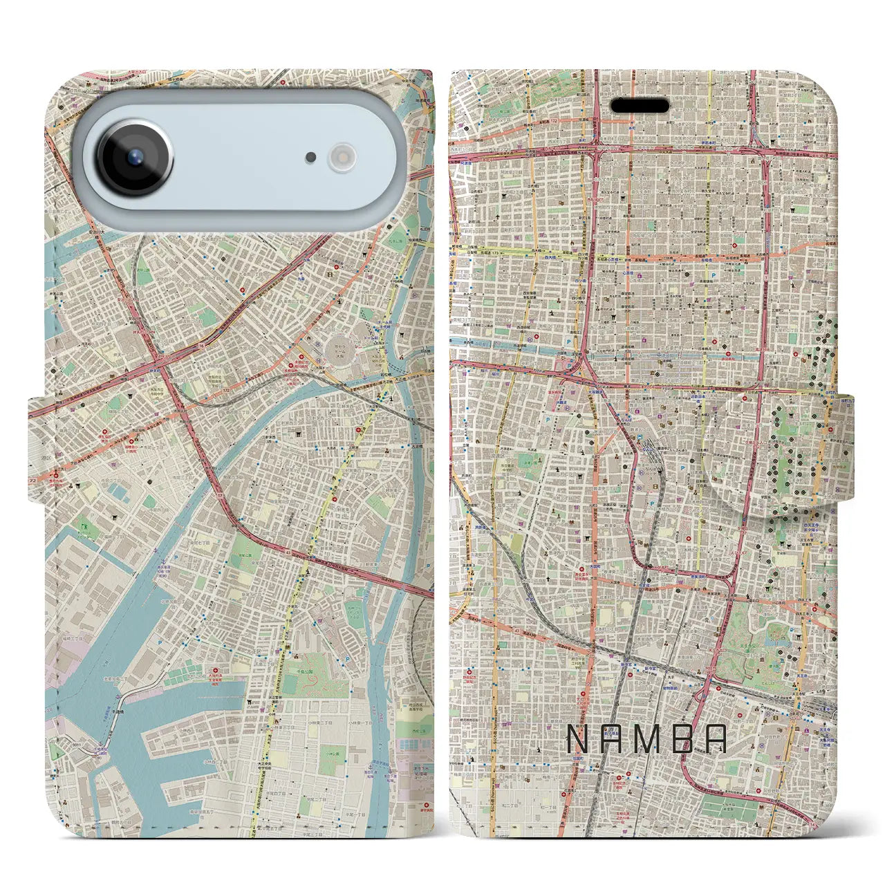 【難波（大阪府）】地図柄iPhoneケース（手帳タイプ）
