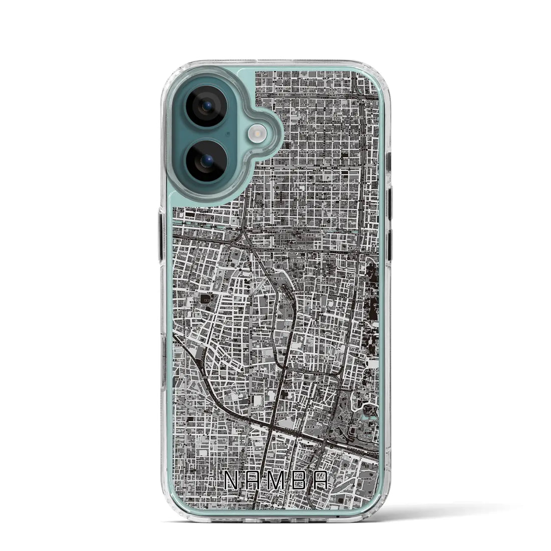 【難波（大阪府）】地図柄iPhoneケース（MagSafeタイプ）モノトーン・iPhone 16 Pro 用
