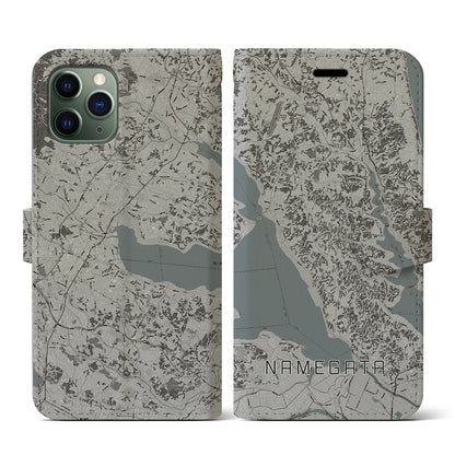 【行方（茨城県）】地図柄iPhoneケース（手帳タイプ）モノトーン・iPhone 11 Pro 用