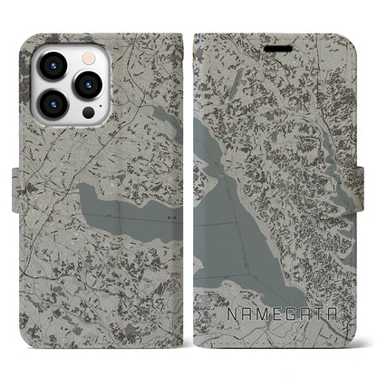 【行方（茨城県）】地図柄iPhoneケース（手帳タイプ）モノトーン・iPhone 13 Pro 用