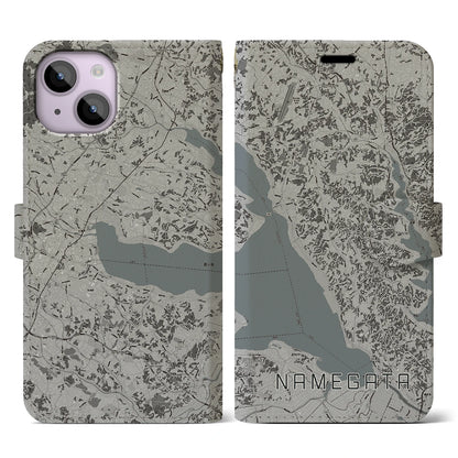 【行方（茨城県）】地図柄iPhoneケース（手帳タイプ）モノトーン・iPhone 14 用