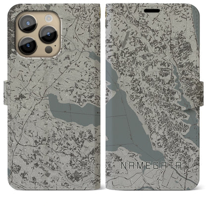 【行方（茨城県）】地図柄iPhoneケース（手帳タイプ）モノトーン・iPhone 14 Pro Max 用