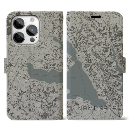 【行方（茨城県）】地図柄iPhoneケース（手帳タイプ）モノトーン・iPhone 14 Pro 用