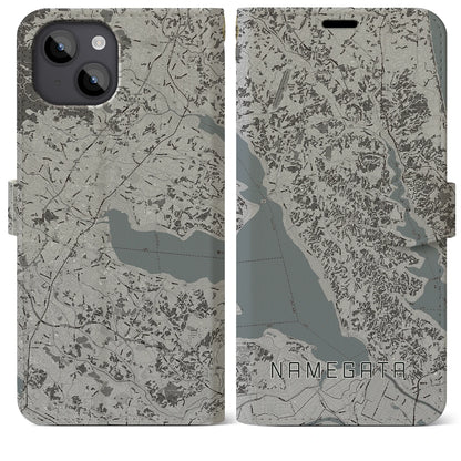 【行方（茨城県）】地図柄iPhoneケース（手帳タイプ）モノトーン・iPhone 14 Plus 用