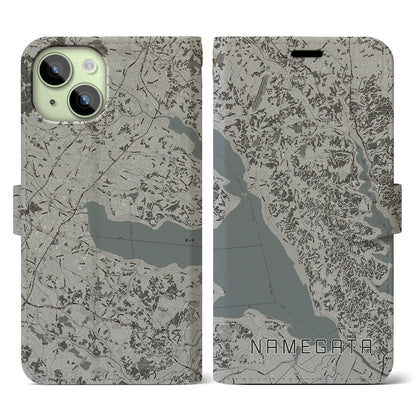 【行方（茨城県）】地図柄iPhoneケース（手帳タイプ）モノトーン・iPhone 15 用