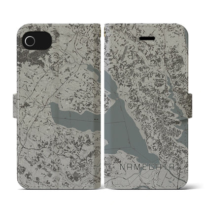 【行方（茨城県）】地図柄iPhoneケース（手帳タイプ）モノトーン・iPhone SE（第3 / 第2世代） / 8 / 7 / 6s / 6 用