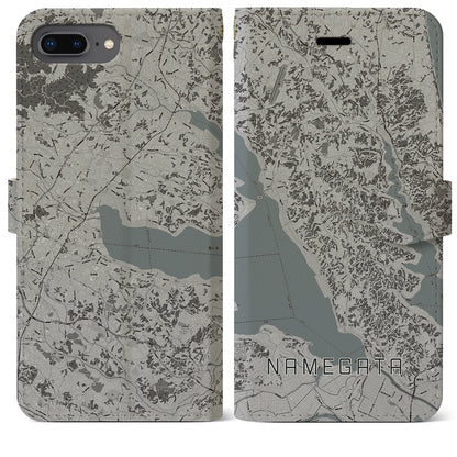 【行方（茨城県）】地図柄iPhoneケース（手帳タイプ）モノトーン・iPhone 8Plus /7Plus / 6sPlus / 6Plus 用