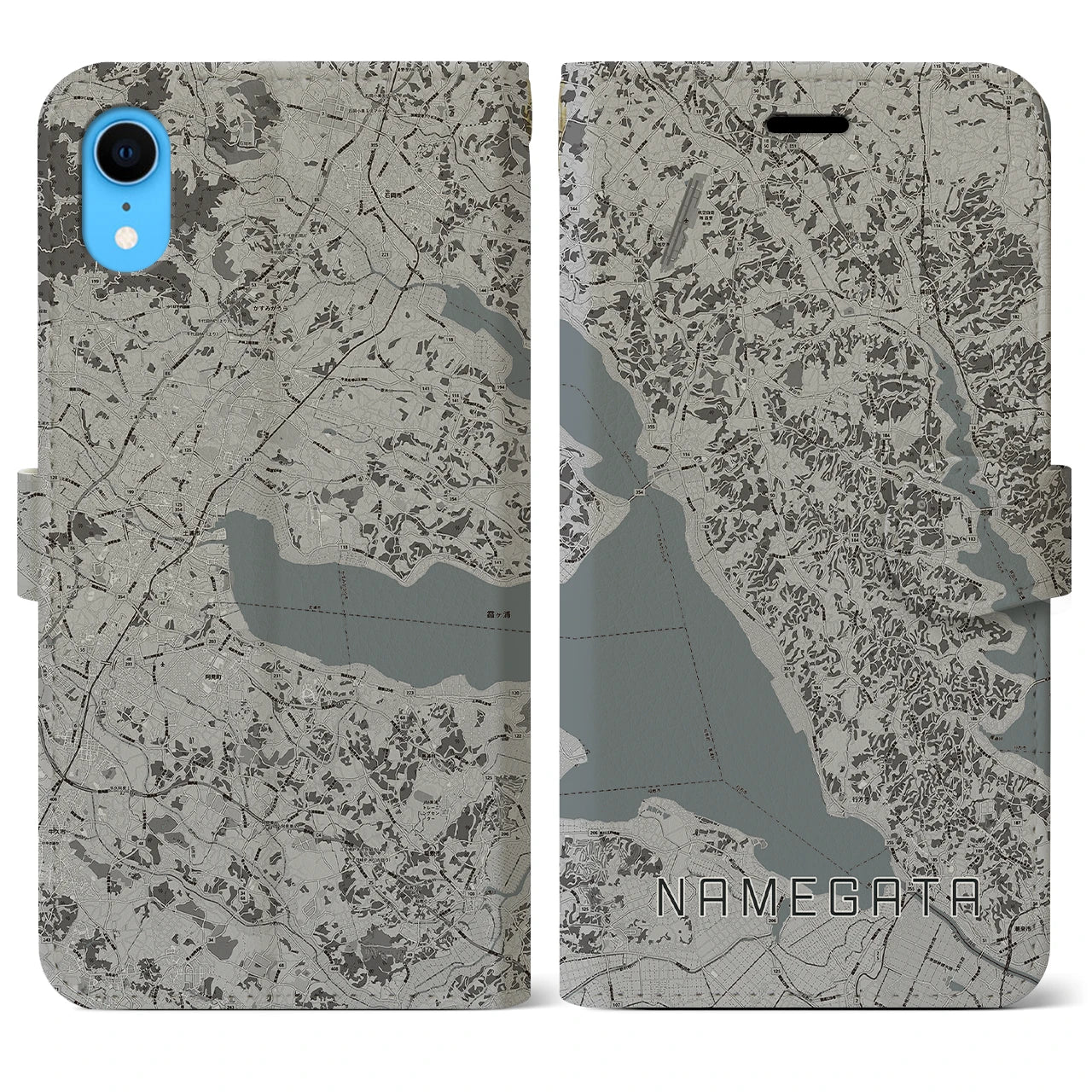 【行方】地図柄iPhoneケース（手帳両面タイプ・モノトーン）iPhone XR 用