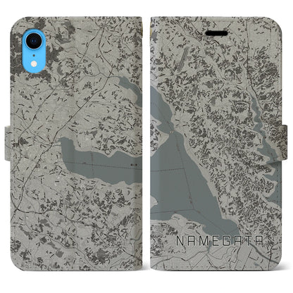 【行方（茨城県）】地図柄iPhoneケース（手帳タイプ）モノトーン・iPhone XR 用