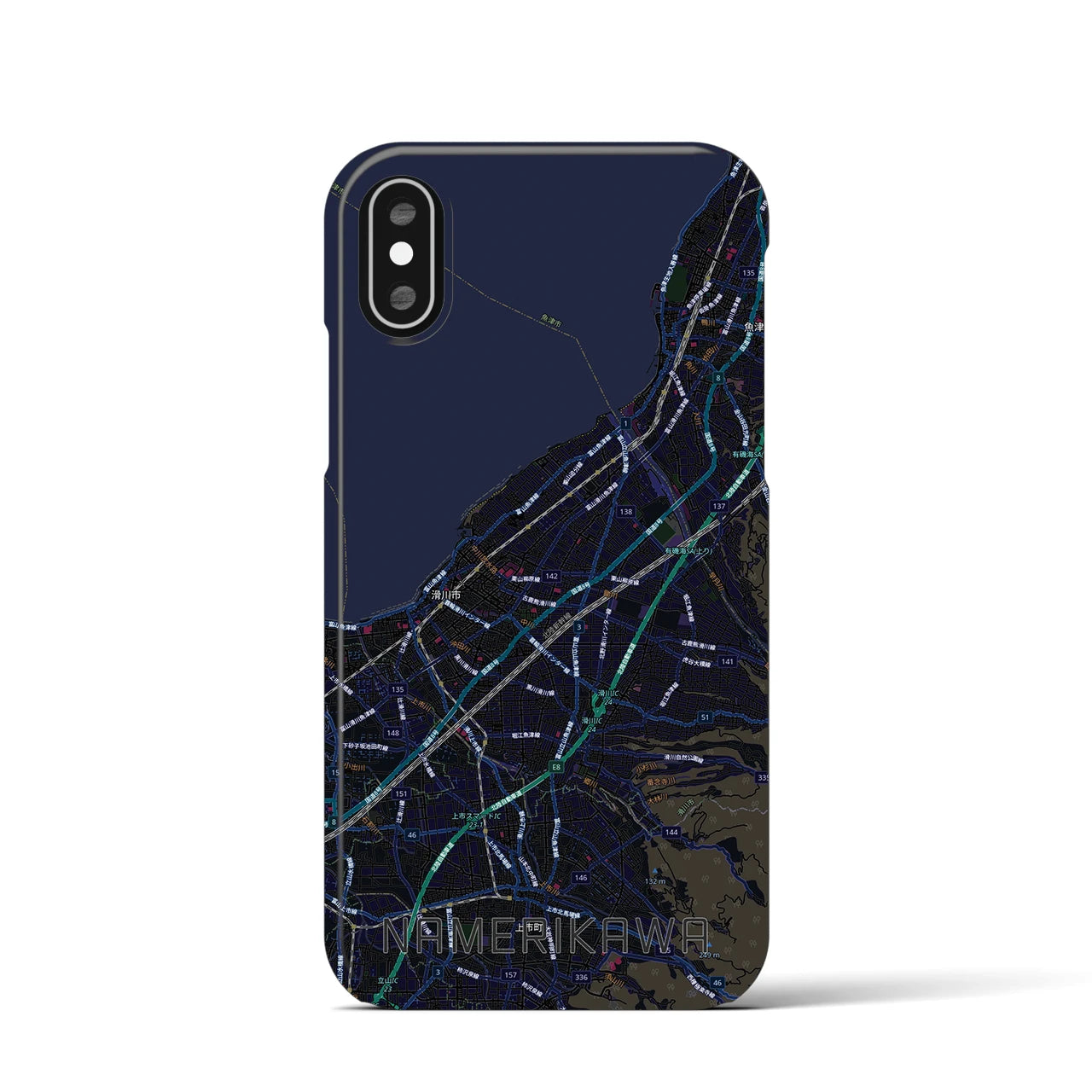 【滑川】地図柄iPhoneケース（バックカバータイプ・ブラック）iPhone XS / X 用