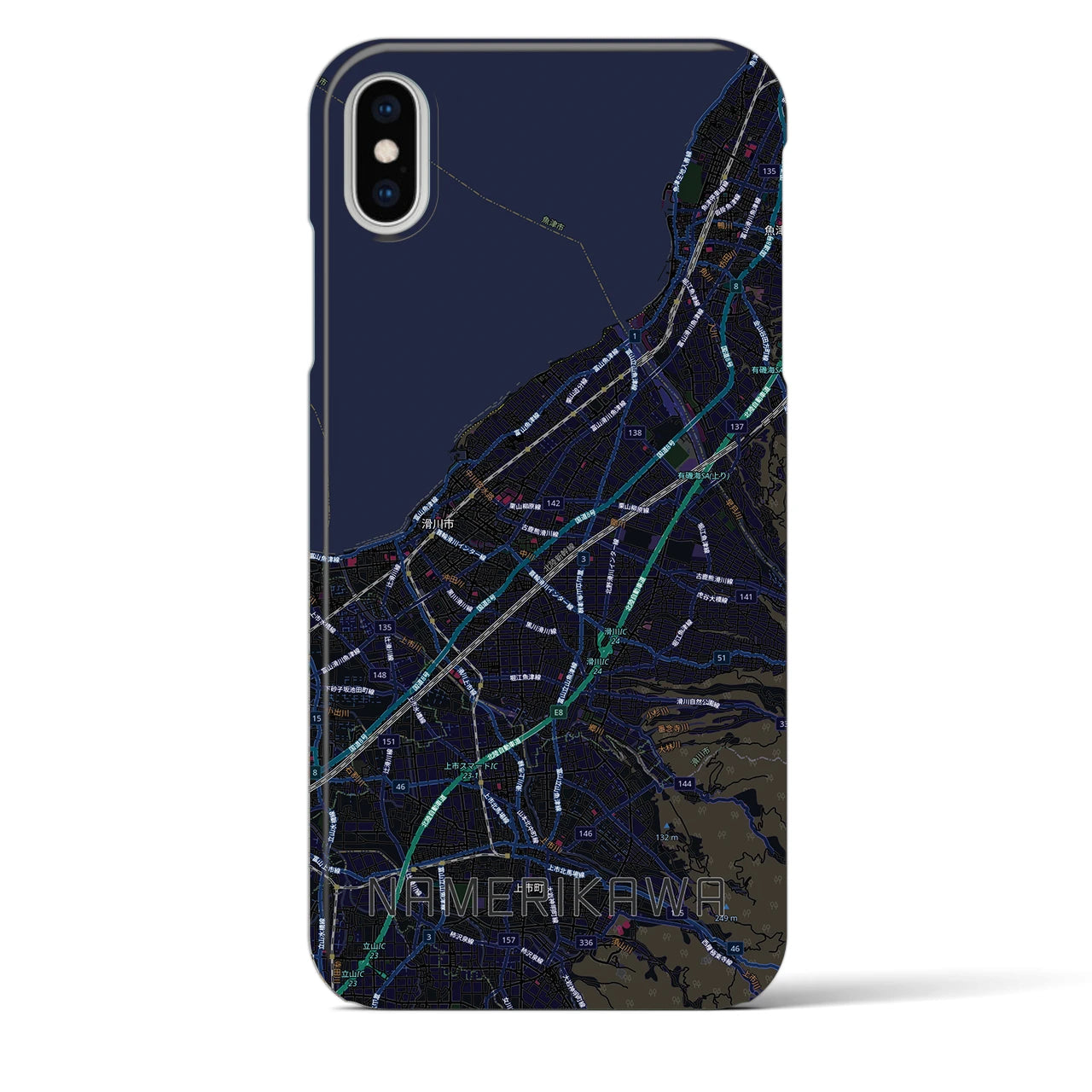 【滑川】地図柄iPhoneケース（バックカバータイプ・ブラック）iPhone XS Max 用