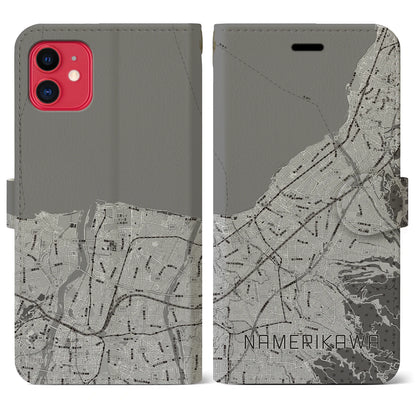 【滑川（富山県）】地図柄iPhoneケース（手帳タイプ）モノトーン・iPhone 11 用