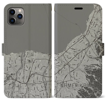 【滑川（富山県）】地図柄iPhoneケース（手帳タイプ）モノトーン・iPhone 11 Pro Max 用