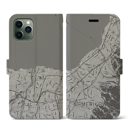 【滑川（富山県）】地図柄iPhoneケース（手帳タイプ）モノトーン・iPhone 11 Pro 用