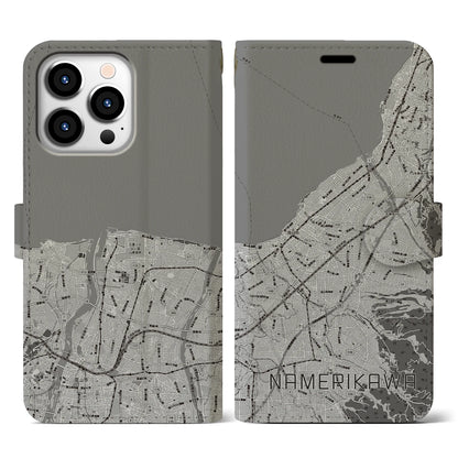 【滑川（富山県）】地図柄iPhoneケース（手帳タイプ）モノトーン・iPhone 13 Pro 用