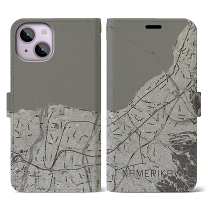 【滑川（富山県）】地図柄iPhoneケース（手帳タイプ）モノトーン・iPhone 14 用