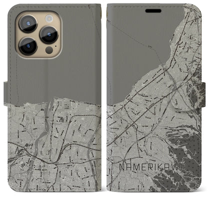 【滑川（富山県）】地図柄iPhoneケース（手帳タイプ）モノトーン・iPhone 14 Pro Max 用