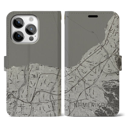 【滑川（富山県）】地図柄iPhoneケース（手帳タイプ）モノトーン・iPhone 14 Pro 用