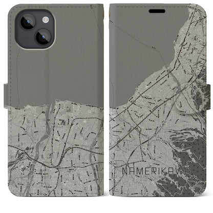 【滑川（富山県）】地図柄iPhoneケース（手帳タイプ）モノトーン・iPhone 14 Plus 用