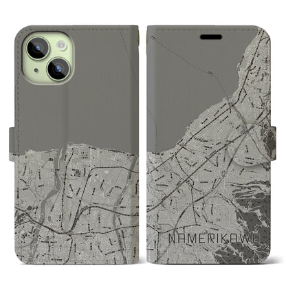 【滑川（富山県）】地図柄iPhoneケース（手帳タイプ）モノトーン・iPhone 15 用