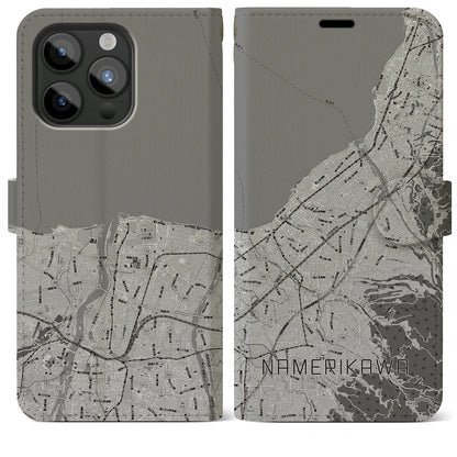 【滑川（富山県）】地図柄iPhoneケース（手帳タイプ）モノトーン・iPhone 15 Pro Max 用