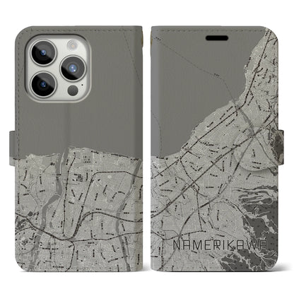 【滑川（富山県）】地図柄iPhoneケース（手帳タイプ）モノトーン・iPhone 15 Pro 用