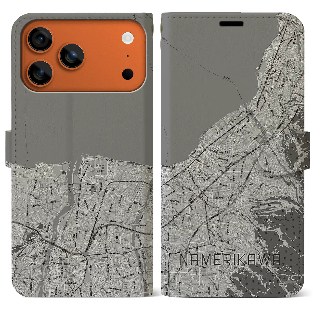 【滑川（富山県）】地図柄iPhoneケース（手帳タイプ）